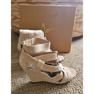 NEW Joie Royce Back Zip Wedge Sandals 40 / 10 Natural Suede Ret. $315